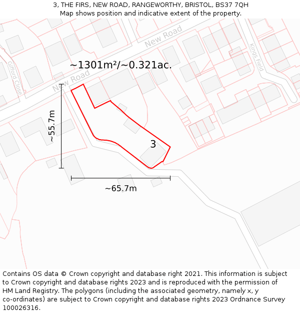 3, THE FIRS, NEW ROAD, RANGEWORTHY, BRISTOL, BS37 7QH: Plot and title map