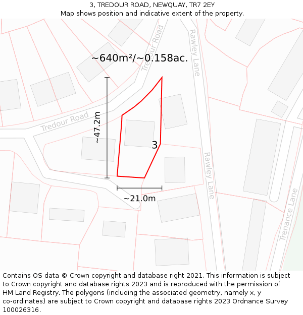 3, TREDOUR ROAD, NEWQUAY, TR7 2EY: Plot and title map