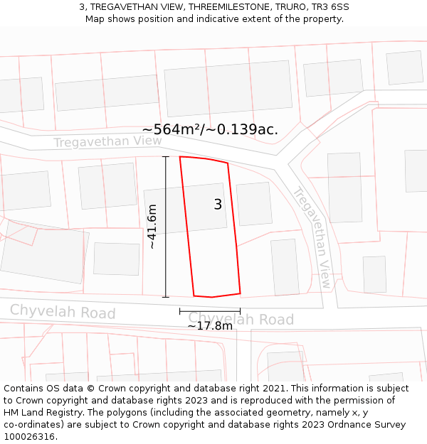 3, TREGAVETHAN VIEW, THREEMILESTONE, TRURO, TR3 6SS: Plot and title map