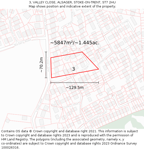 3, VALLEY CLOSE, ALSAGER, STOKE-ON-TRENT, ST7 2HU: Plot and title map