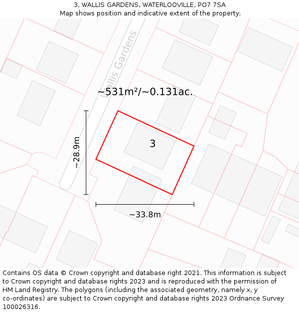 3, WALLIS GARDENS, WATERLOOVILLE, PO7 7SA: Plot and title map