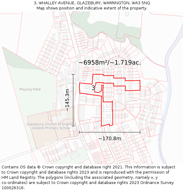 3, WHALLEY AVENUE, GLAZEBURY, WARRINGTON, WA3 5NQ: Plot and title map