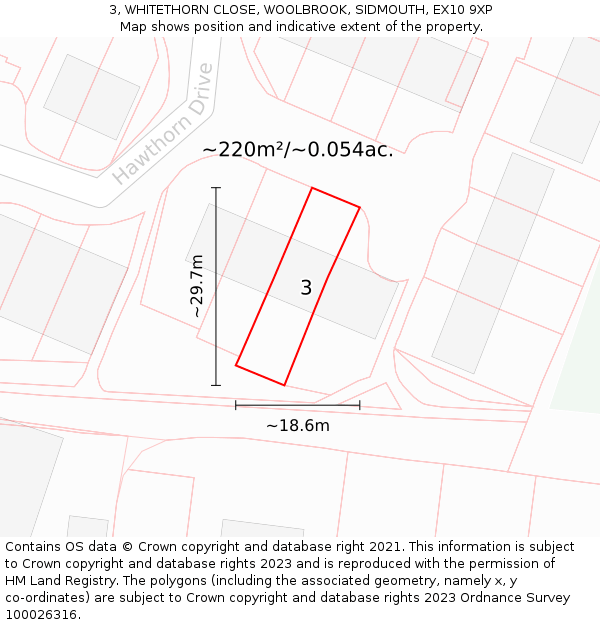 3, WHITETHORN CLOSE, WOOLBROOK, SIDMOUTH, EX10 9XP: Plot and title map