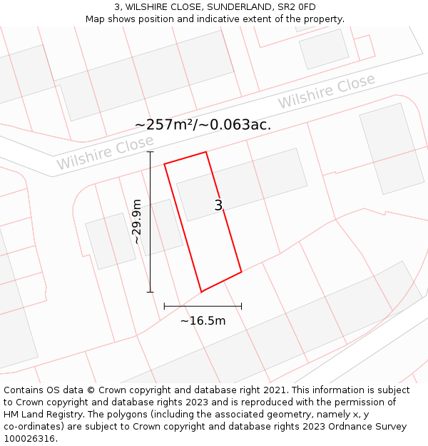 3, WILSHIRE CLOSE, SUNDERLAND, SR2 0FD: Plot and title map