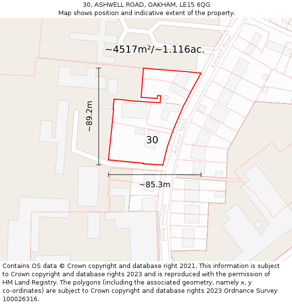 30, ASHWELL ROAD, OAKHAM, LE15 6QG: Plot and title map