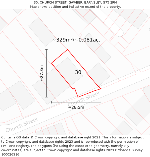 30, CHURCH STREET, GAWBER, BARNSLEY, S75 2RH: Plot and title map