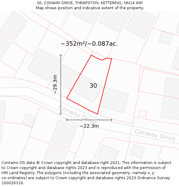 30, CONWAY DRIVE, THRAPSTON, KETTERING, NN14 4XP: Plot and title map