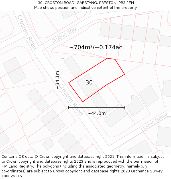 30, CROSTON ROAD, GARSTANG, PRESTON, PR3 1EN: Plot and title map