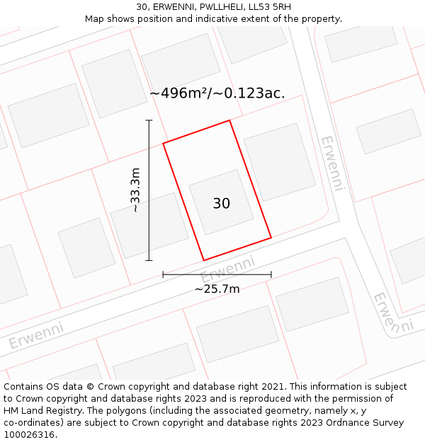 30, ERWENNI, PWLLHELI, LL53 5RH: Plot and title map