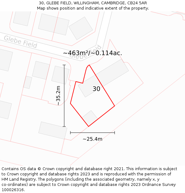 30, GLEBE FIELD, WILLINGHAM, CAMBRIDGE, CB24 5AR: Plot and title map