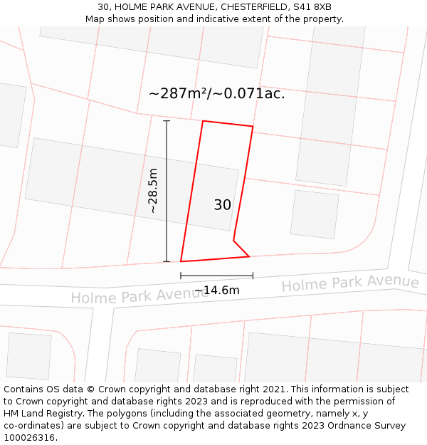 30, HOLME PARK AVENUE, CHESTERFIELD, S41 8XB: Plot and title map