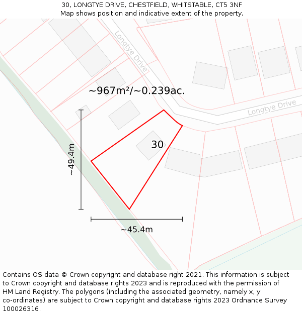 30, LONGTYE DRIVE, CHESTFIELD, WHITSTABLE, CT5 3NF: Plot and title map