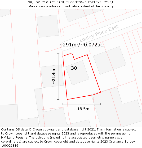 30, LOXLEY PLACE EAST, THORNTON-CLEVELEYS, FY5 3JU: Plot and title map