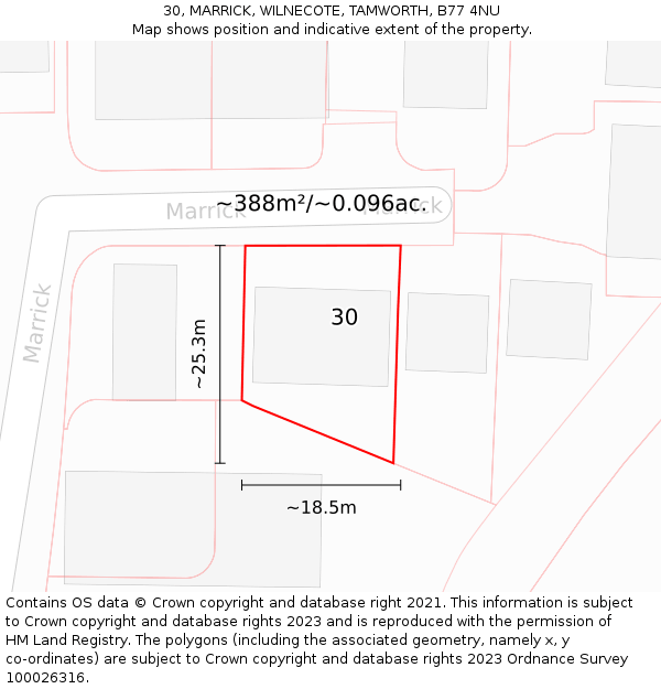 30, MARRICK, WILNECOTE, TAMWORTH, B77 4NU: Plot and title map