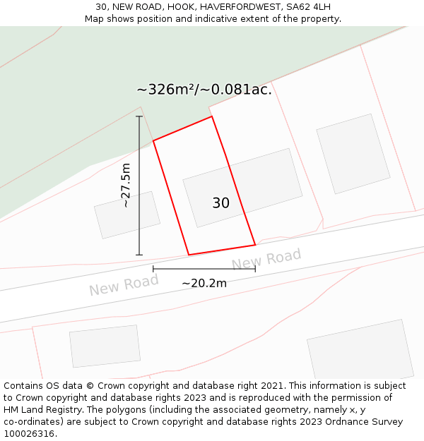 30, NEW ROAD, HOOK, HAVERFORDWEST, SA62 4LH: Plot and title map