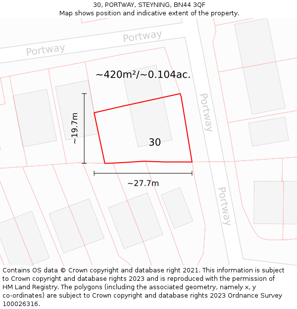 30, PORTWAY, STEYNING, BN44 3QF: Plot and title map