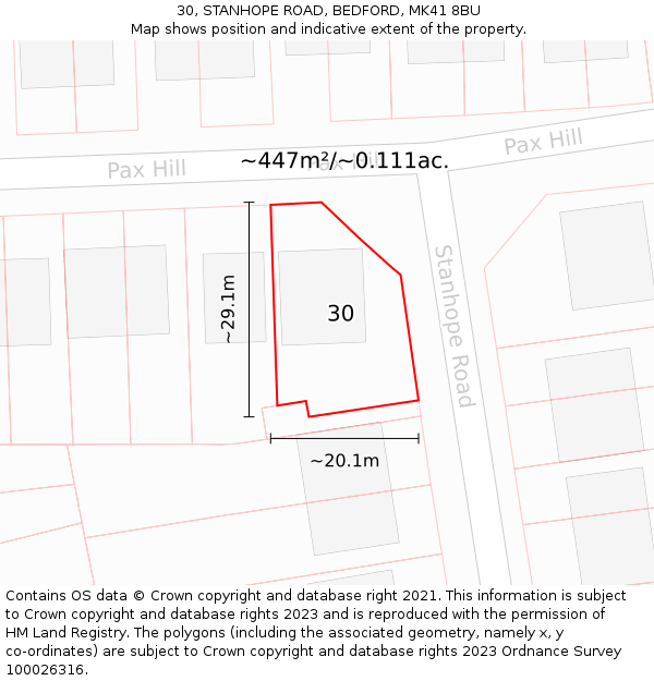 30, STANHOPE ROAD, BEDFORD, MK41 8BU: Plot and title map