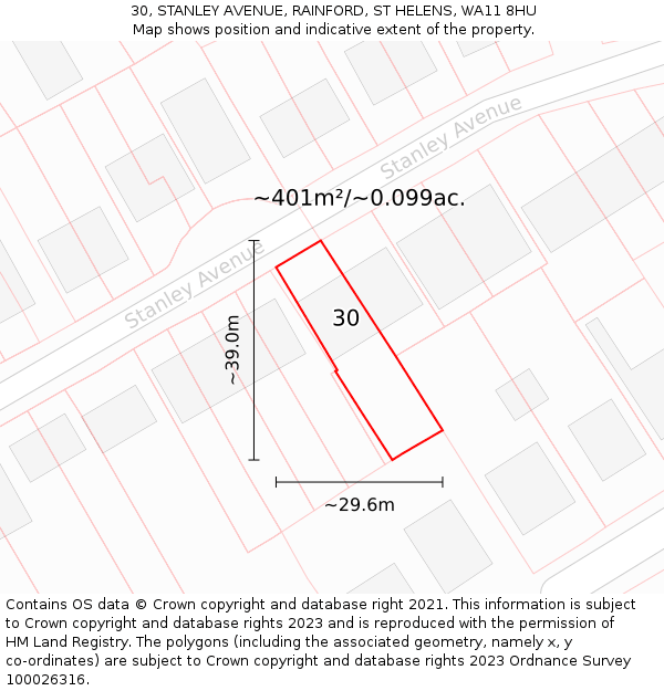 30, STANLEY AVENUE, RAINFORD, ST HELENS, WA11 8HU: Plot and title map