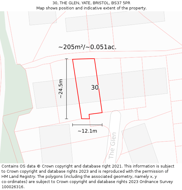 30, THE GLEN, YATE, BRISTOL, BS37 5PR: Plot and title map