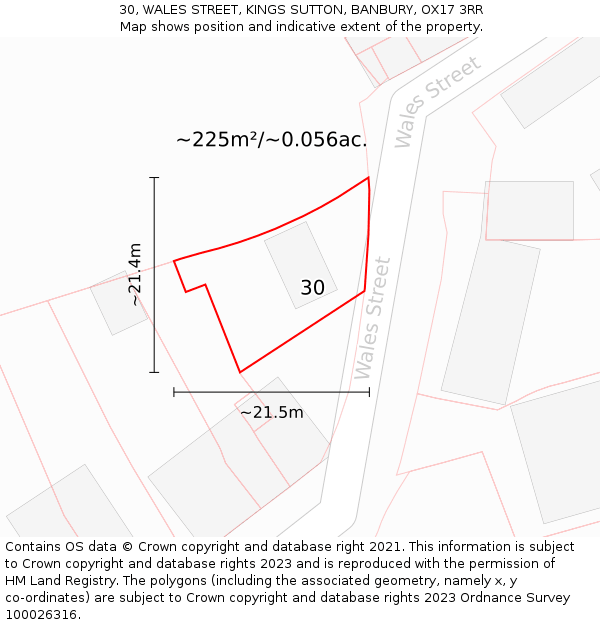 30, WALES STREET, KINGS SUTTON, BANBURY, OX17 3RR: Plot and title map