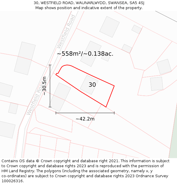 30, WESTFIELD ROAD, WAUNARLWYDD, SWANSEA, SA5 4SJ: Plot and title map