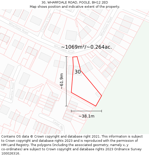 30, WHARFDALE ROAD, POOLE, BH12 2ED: Plot and title map