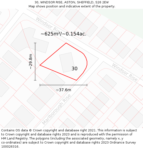 30, WINDSOR RISE, ASTON, SHEFFIELD, S26 2EW: Plot and title map