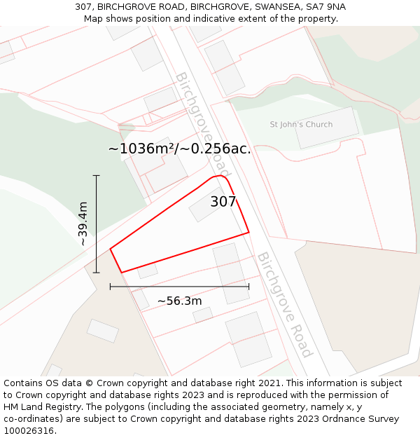 307, BIRCHGROVE ROAD, BIRCHGROVE, SWANSEA, SA7 9NA: Plot and title map