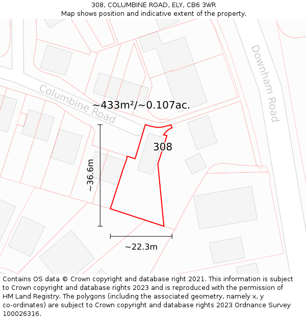 308, COLUMBINE ROAD, ELY, CB6 3WR: Plot and title map