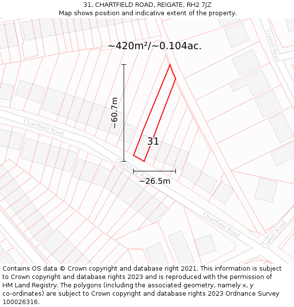 31, CHARTFIELD ROAD, REIGATE, RH2 7JZ: Plot and title map