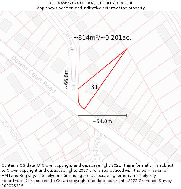 31, DOWNS COURT ROAD, PURLEY, CR8 1BF: Plot and title map