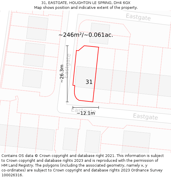 31, EASTGATE, HOUGHTON LE SPRING, DH4 6GX: Plot and title map