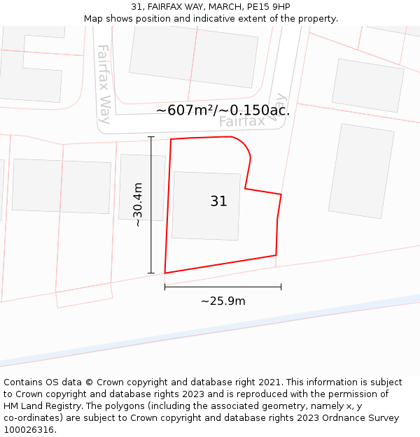 31, FAIRFAX WAY, MARCH, PE15 9HP: Plot and title map