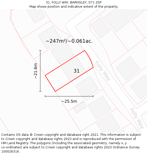 31, FOLLY WAY, BARNSLEY, S71 2SP: Plot and title map