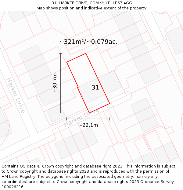 31, HARKER DRIVE, COALVILLE, LE67 4GG: Plot and title map