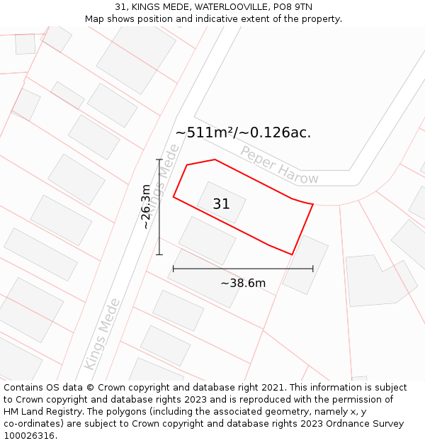 31, KINGS MEDE, WATERLOOVILLE, PO8 9TN: Plot and title map