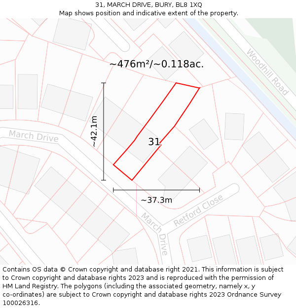 31, MARCH DRIVE, BURY, BL8 1XQ: Plot and title map