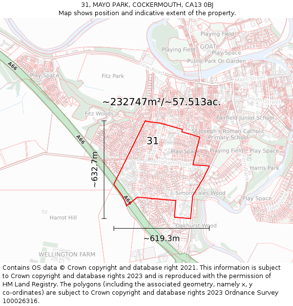 31, MAYO PARK, COCKERMOUTH, CA13 0BJ: Plot and title map