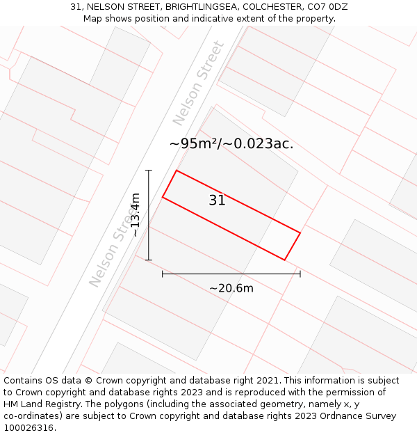 31, NELSON STREET, BRIGHTLINGSEA, COLCHESTER, CO7 0DZ: Plot and title map