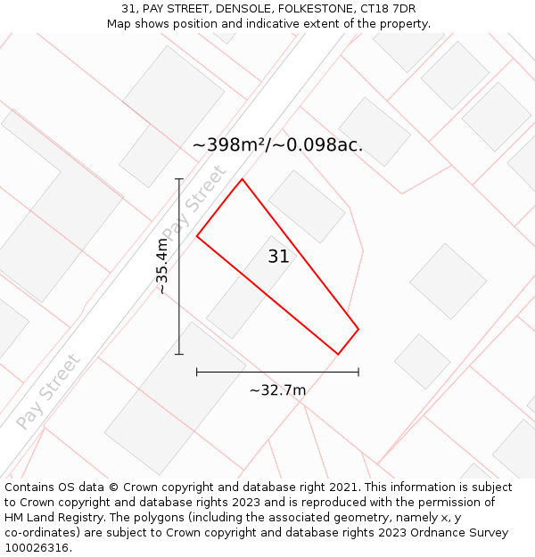 31, PAY STREET, DENSOLE, FOLKESTONE, CT18 7DR: Plot and title map