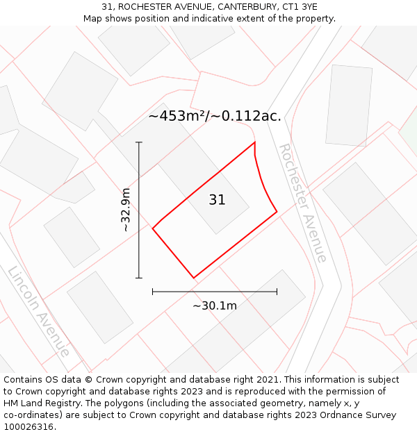 31, ROCHESTER AVENUE, CANTERBURY, CT1 3YE: Plot and title map