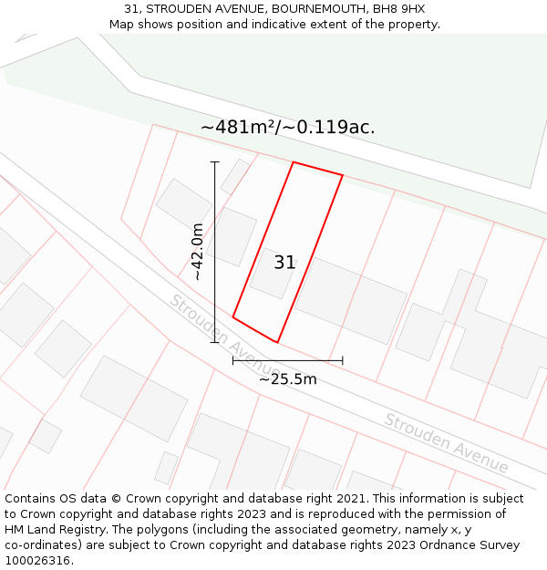 31, STROUDEN AVENUE, BOURNEMOUTH, BH8 9HX: Plot and title map