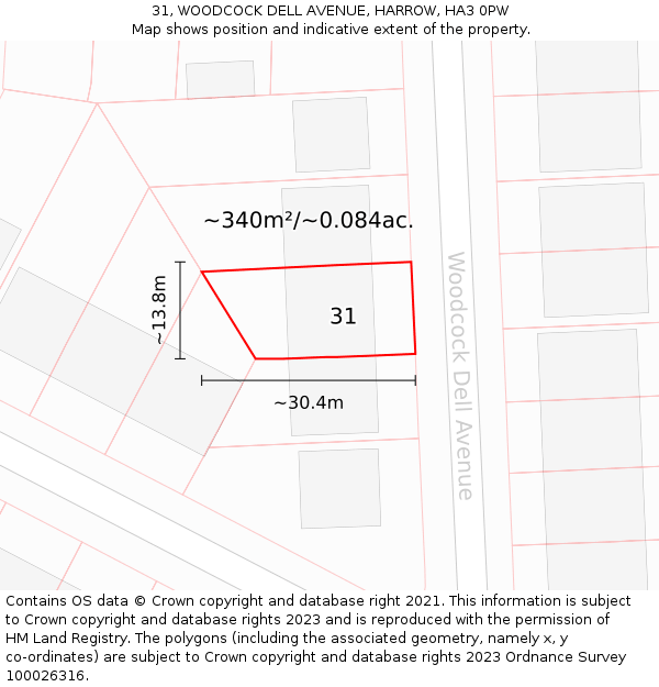 31, WOODCOCK DELL AVENUE, HARROW, HA3 0PW: Plot and title map