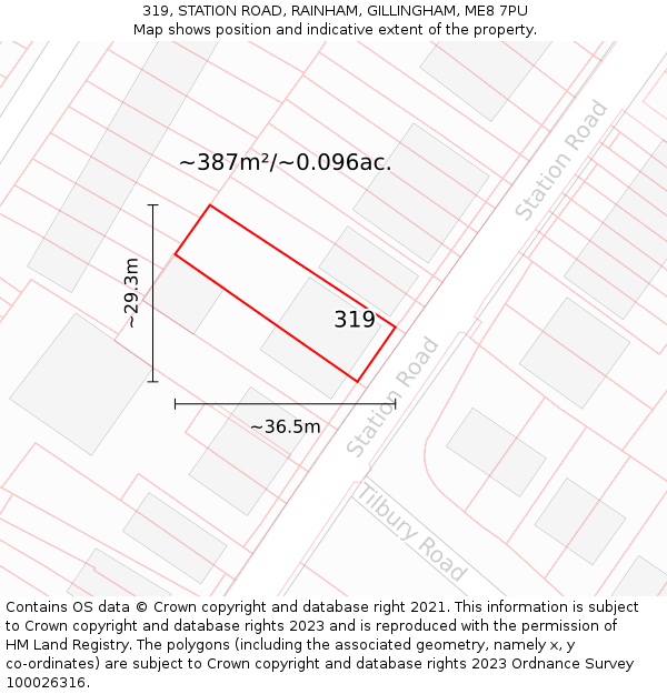 319, STATION ROAD, RAINHAM, GILLINGHAM, ME8 7PU: Plot and title map