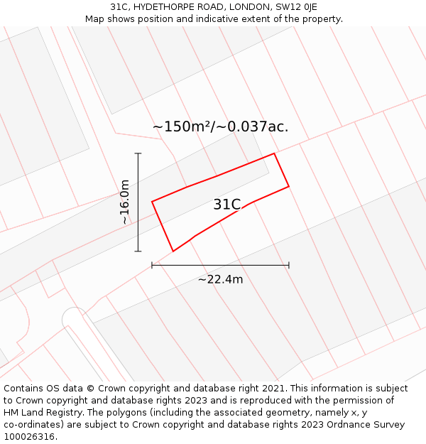 31C, HYDETHORPE ROAD, LONDON, SW12 0JE: Plot and title map