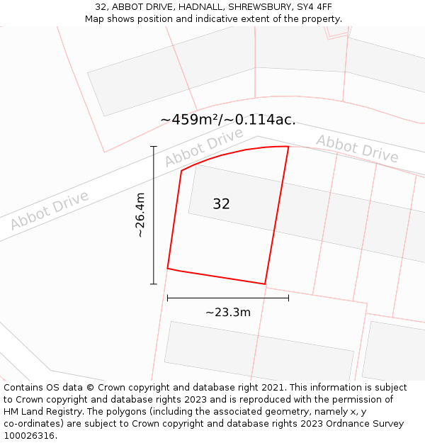 32, ABBOT DRIVE, HADNALL, SHREWSBURY, SY4 4FF: Plot and title map