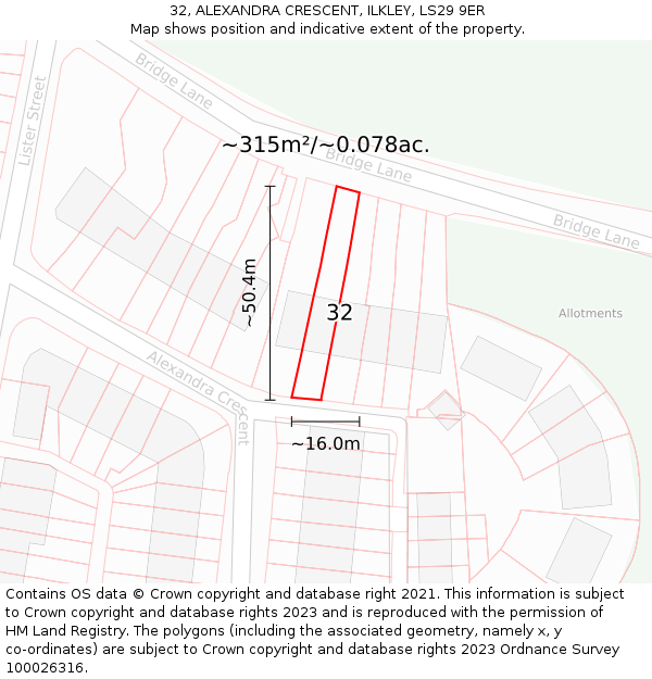 32, ALEXANDRA CRESCENT, ILKLEY, LS29 9ER: Plot and title map