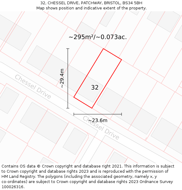 32, CHESSEL DRIVE, PATCHWAY, BRISTOL, BS34 5BH: Plot and title map