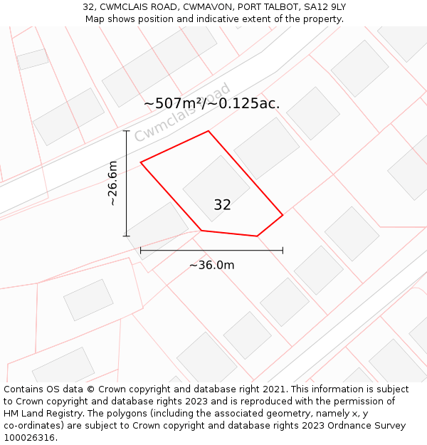 32, CWMCLAIS ROAD, CWMAVON, PORT TALBOT, SA12 9LY: Plot and title map