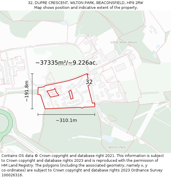 32, DUPRE CRESCENT, WILTON PARK, BEACONSFIELD, HP9 2RW: Plot and title map